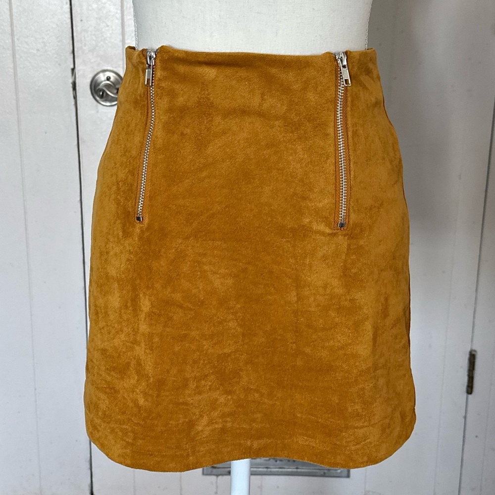 Forever 21 Mustard Yellow Gold High Waisted Double Zipper Stretch Small Skirt